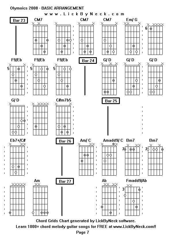 Chord Grids Chart of chord melody fingerstyle guitar song-Olymoics 2008 - BASIC ARRANGEMENT,generated by LickByNeck software.